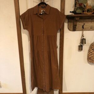 Wishlist Brown Button-Up Midi Dress